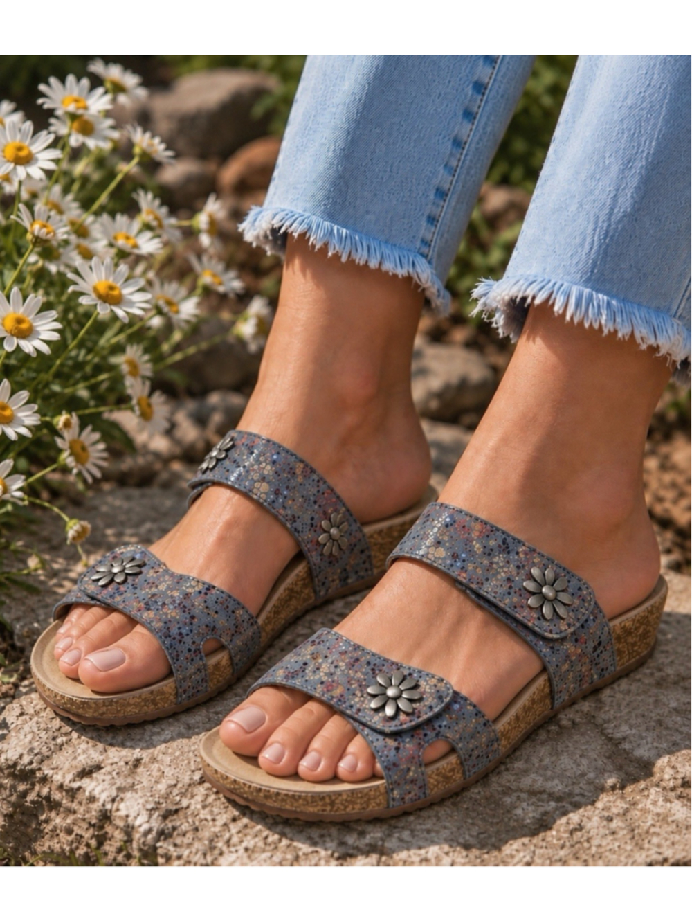 Josef Seibel Sandals 9.5-10 Tonga Strap EU 40 Ocean Flower Travel BEAUTIFUL!